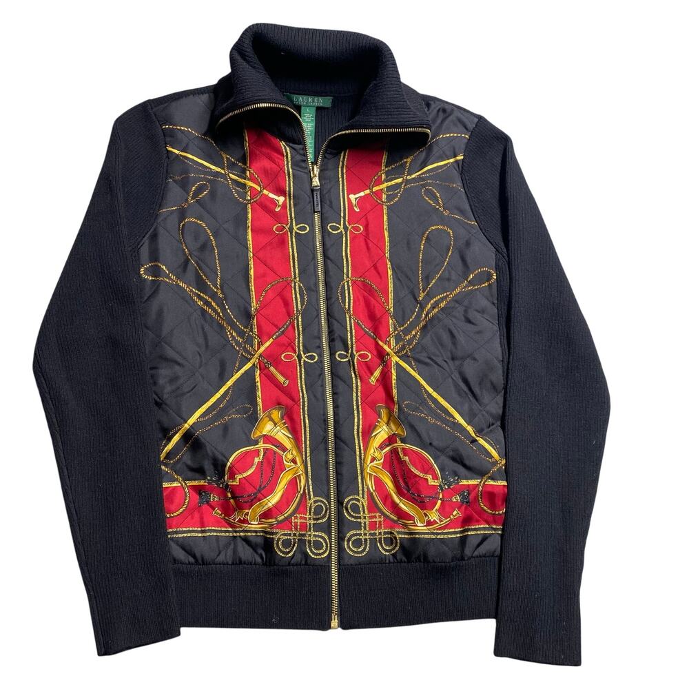 Vintage Lauren Ralph Lauren Equestrian Bishop Silk Wool Zip Sweater Womens Large